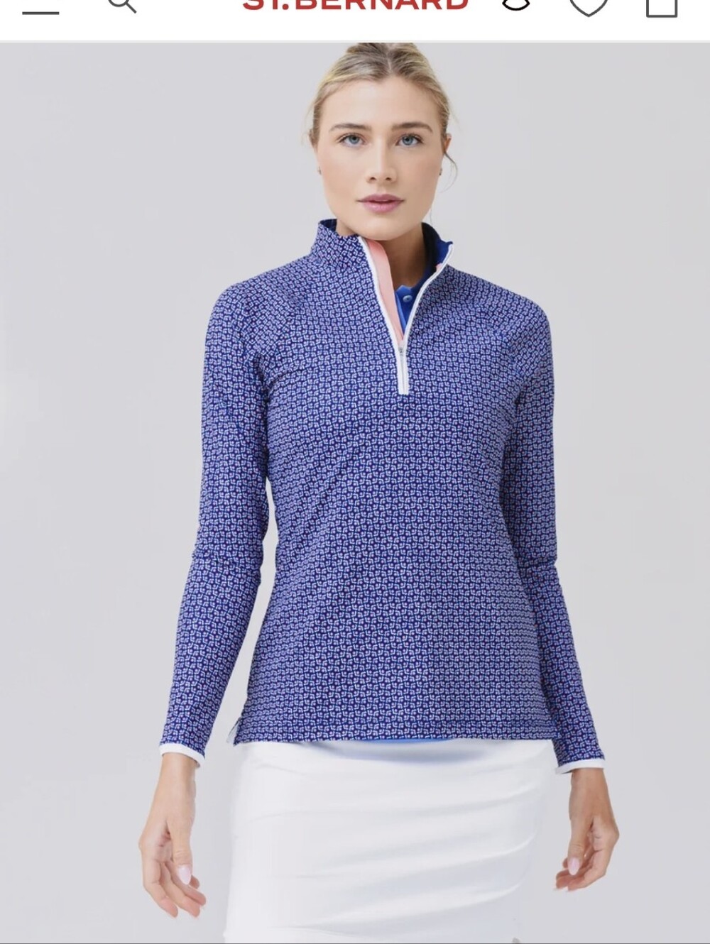 Peter Millar Navy/peach Patterned Long-Sleeve Quarter-Zip Top Sz.M